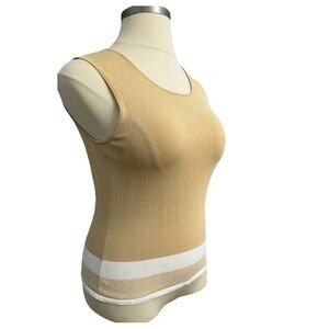 Rafaella Sleeveless Tank Top Yellow Gold White Rayon Nylon Spandex Size Large